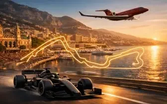 Formula 1 grand prix travel — private jet cabin with leather seats and panoramic windows
