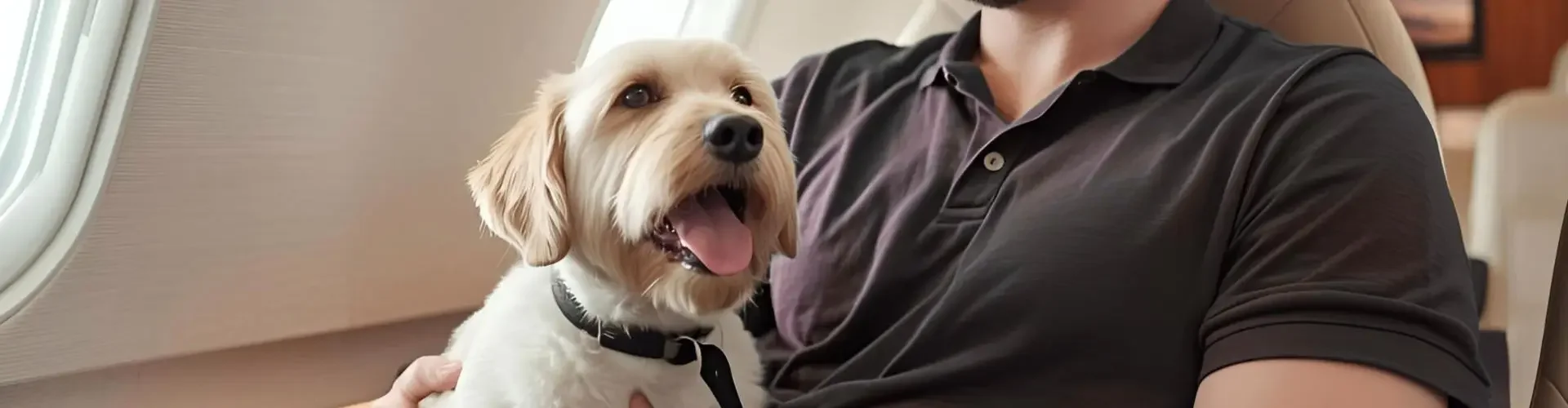 Documentation & Emotional Support Animal Flights in Canada Happy passenger with emotional support dog enjoying comfortable seating aboard luxury private jet cabin