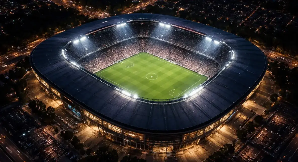 Illuminated football stadium night premier venue for a world cup 2026 private jet