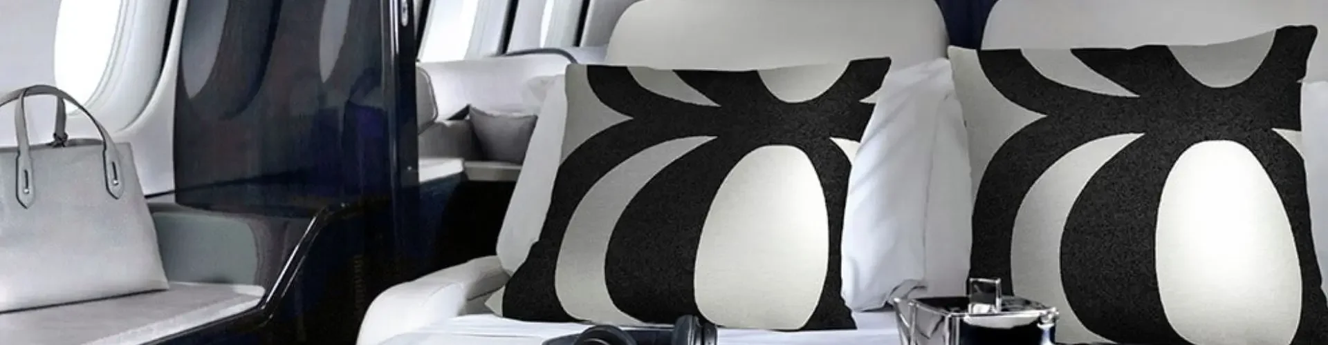 Luxurious private jet cabin interior with elegant seating and modern amenities for comfortable travel