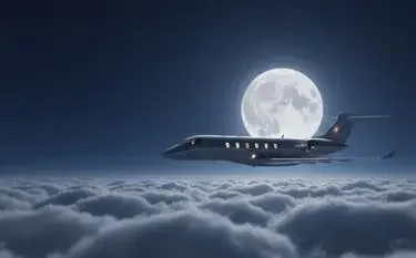 Lunar New Year 2026 Private Jet Charter Services with Jetbay Luxury private jet soaring above clouds beneath full moon for Lunar New Year 2026 charter flights