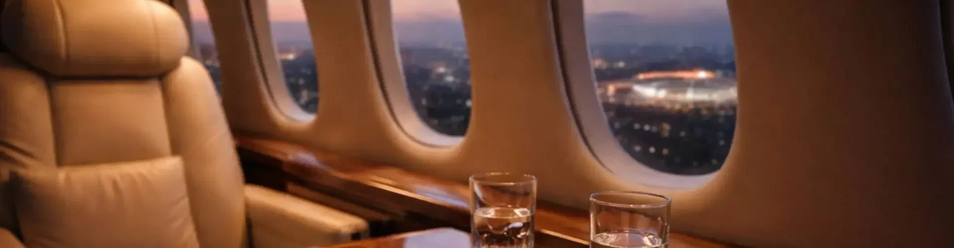 2026 FIFA World Cup Private Jet Charter Guide Luxury private jet cabin leather seating whiskey with glasses city lights visible windows