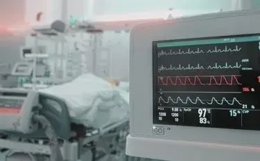 ICU-Level Equipment on Medevac Flights in Canada Medical monitoring equipment displaying vital signs in intensive care unit during emergency transport