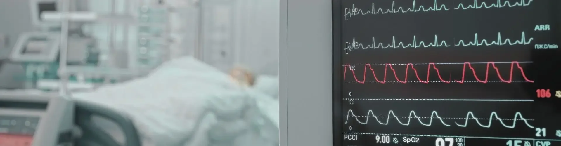 ICU-Level Equipment on Medevac Flights in Canada Medical monitoring equipment displaying vital signs in intensive care unit during emergency transport