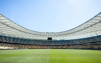 Modern football stadium curved roof architecture for a world cup 2026 venue luxury card item