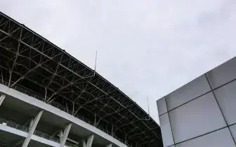 Modern stadium architecture curved steel framework glass panels for a world cup 2026 card item