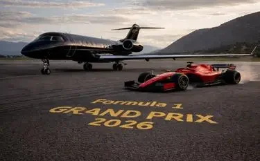 Formula 1 Travel by Private Jet Private jet cabin with panoramic windows during a formula 1 grand prix travel charter