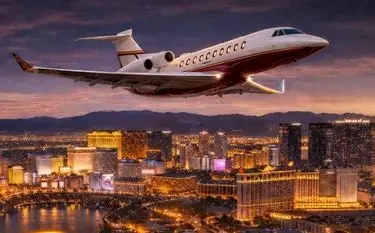 Private Jet to the Las Vegas Grand Prix (2026) Private jet cabin with panoramic windows during a las vegas grand prix 2026 charter