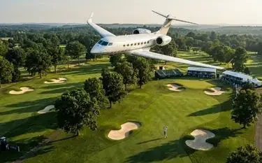Private jet cabin with panoramic windows during a pga championship philadelphia 2026 charter flight