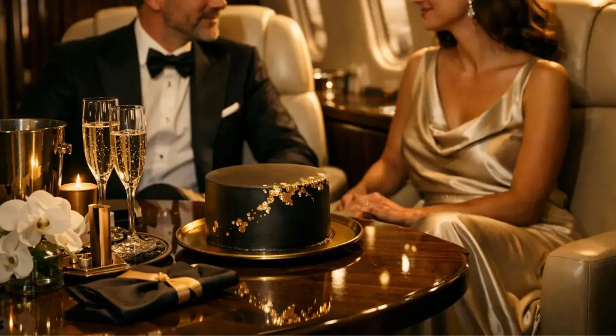 Private private jet lounge and tarmac scene at departure for a party themes charter