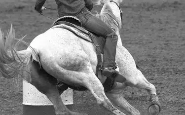 Private Jet to the National Finals Rodeo: Flights & Pricing Rodeo cowboy riding bucking horse at National Finals Rodeo competition in black and white photography