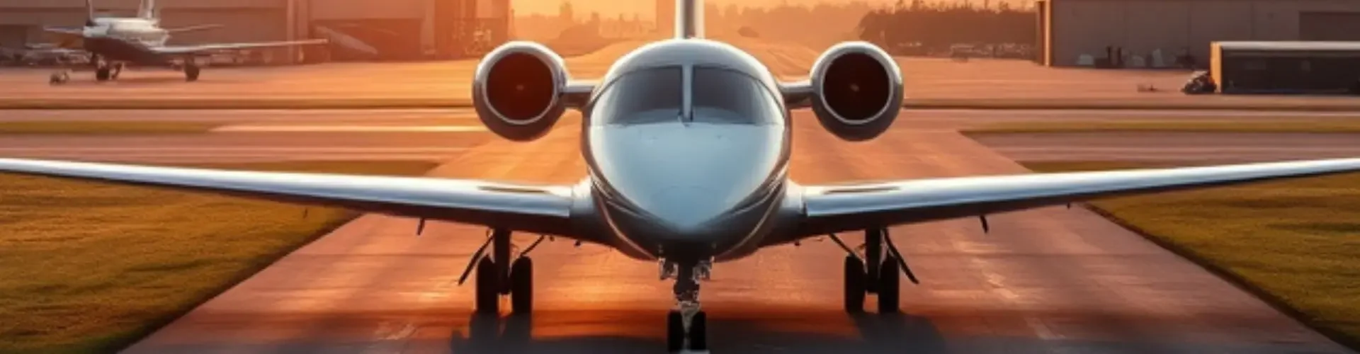 Aircraft Category and Airport Fees: What Impacts Short Flights Private jet positioned on runway at sunset with control tower and departing aircraft in background