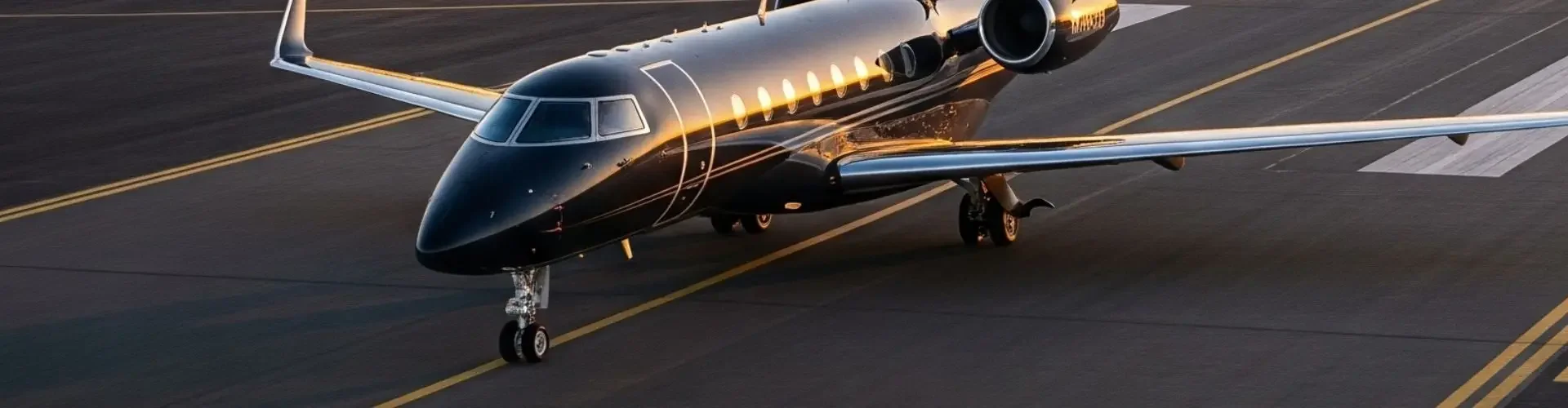 Can a Private Jet Land at Any UK Airport? (FAB, BQH, LTN explained) Luxury private jet positioned on airport tarmac at golden hour with modern hangars in background