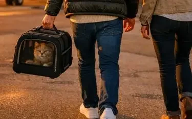 Top Pet-Friendly Jet Models for Long-Haul Flights in the US Traveler carrying pet carrier with cat while walking on tarmac toward private jet for pet-friendly flight