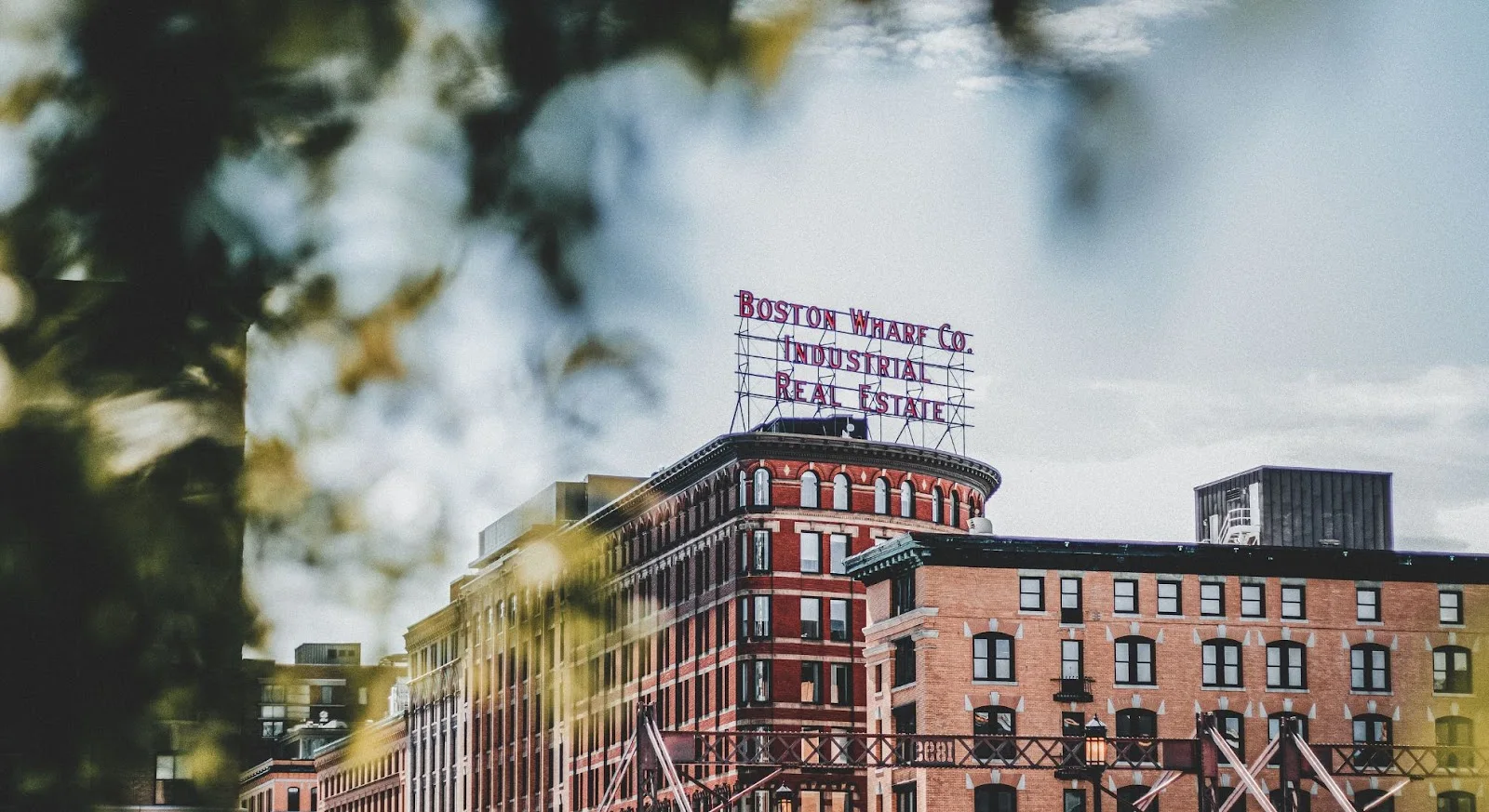 Historic Boston Wharf Co. building showcasing the city's industrial heritage for private jet travelers