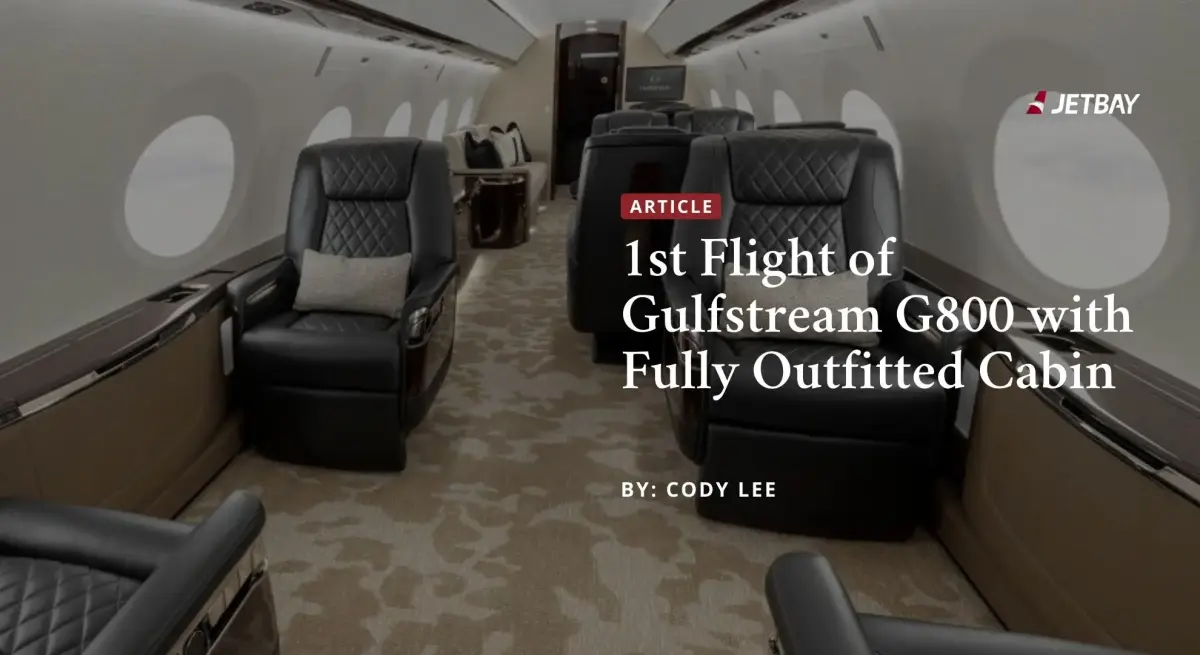 Luxurious Gulfstream G800 cabin interior featuring quilted leather seats and premium amenities for JETBAY article