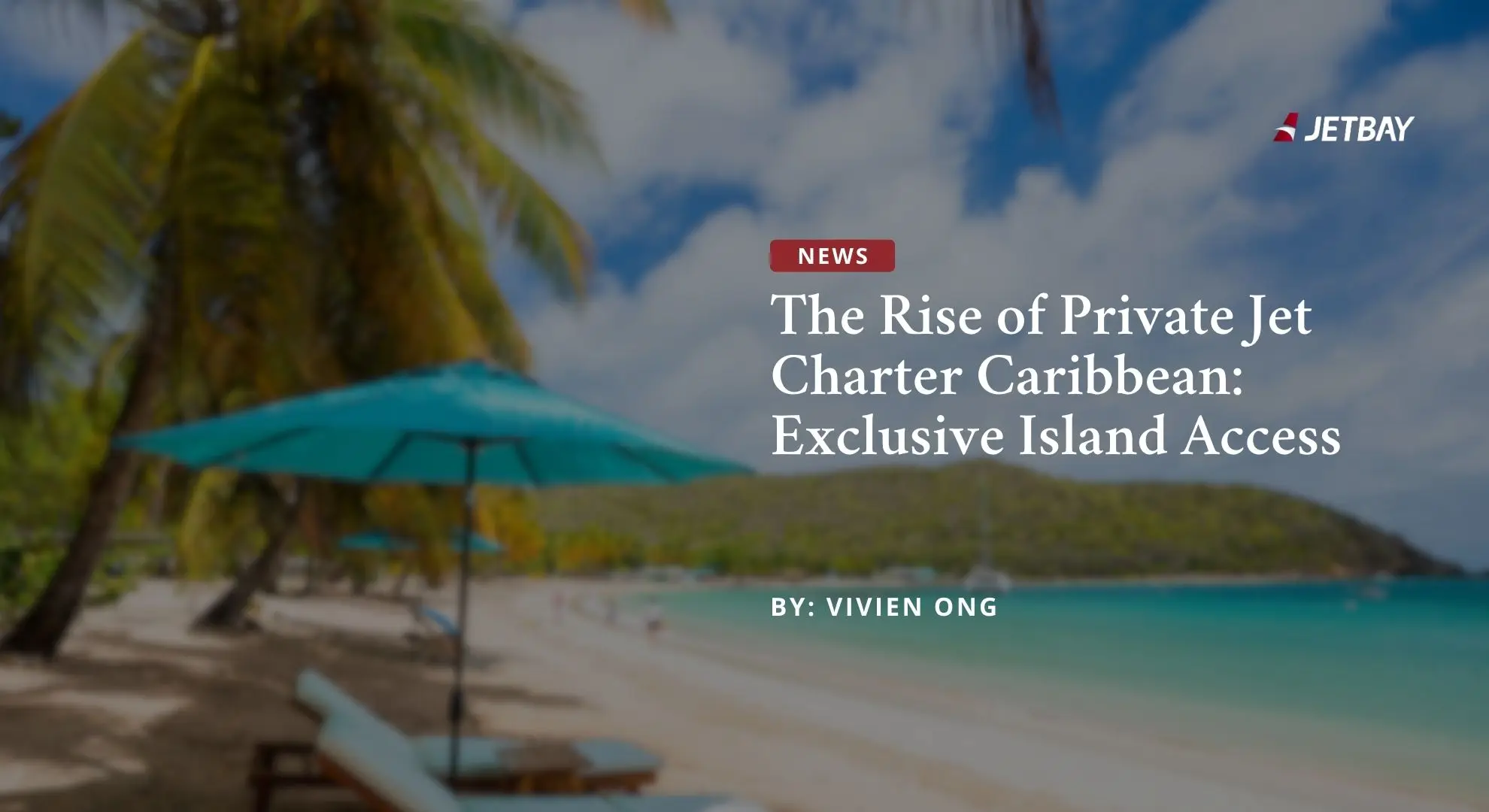 Pristine Caribbean beach with turquoise umbrella and palm trees showcasing exclusive tropical destinations accessible by private jet charter