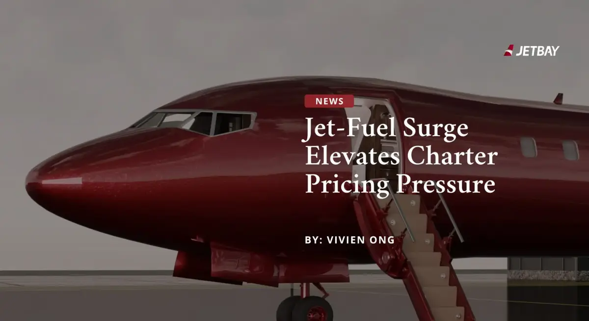 Red private jet nose and landing gear showcasing JETBAY's analysis of rising fuel costs impacting charter pricing