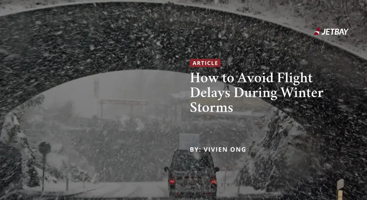 Snow-covered airport runway with aircraft during winter storm conditions affecting flight operations