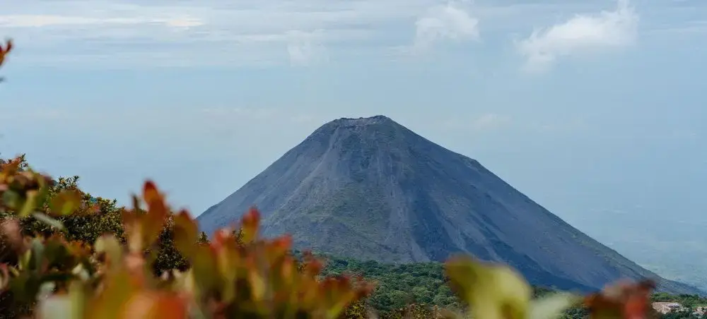 Aerial view of western El Salvador near Santa Ana with volcano landscape