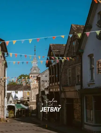 Independent bookshops and historic streets in Hay-on-Wye near Bannau Brycheiniog, Wales