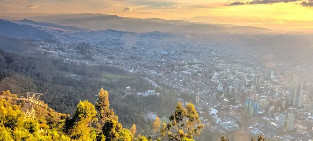 Evening view of Bogotá Colombia from the Eastern Hills with city lights below