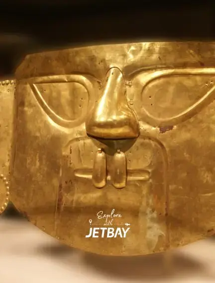 Gold artifacts displayed inside the Gold Museum in Bogotá Colombia