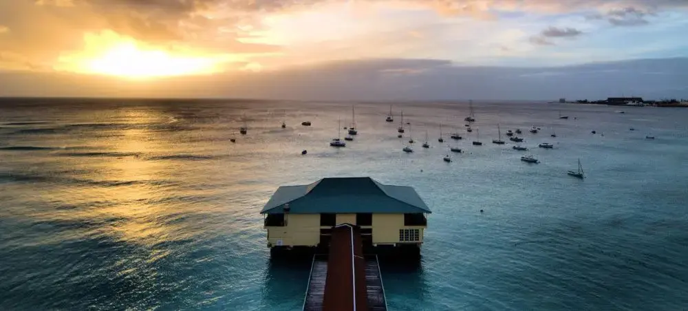 Sunset over Bridgetown harbour and the Barbados coastline