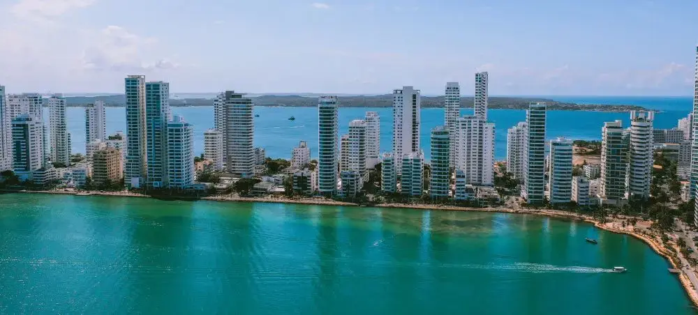 Cartagena marina with boats, city skyline, and Caribbean coastal access in Colombia