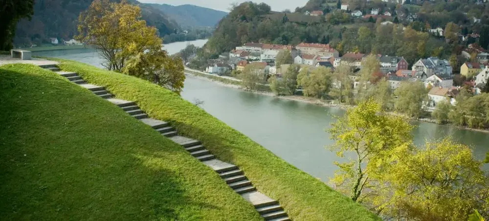 The river Danube flowing through the city of Linz, Austria