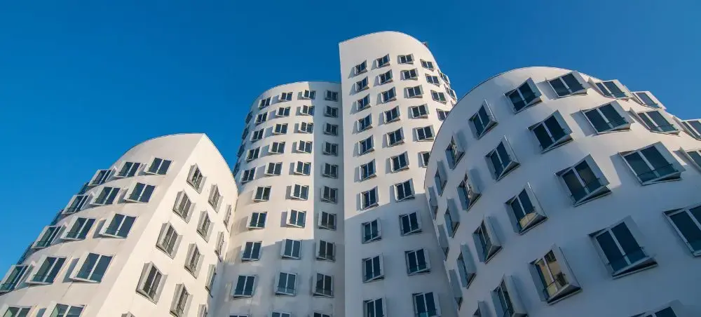 Modern Gehry building in Düsseldorf MedienHafen near the Rhine harbor district