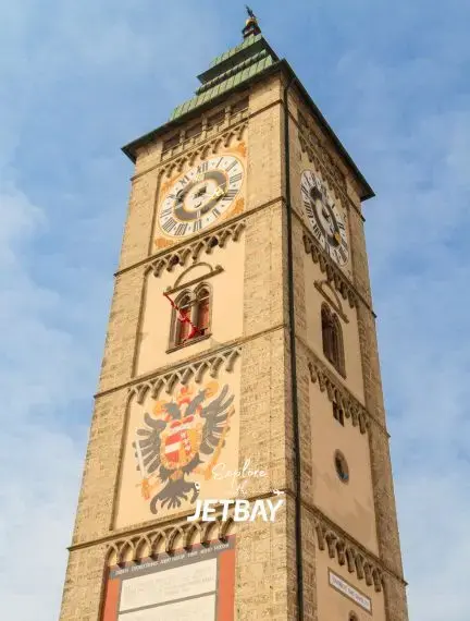 Historic city tower in Enns, Austria, within Linz-Land District