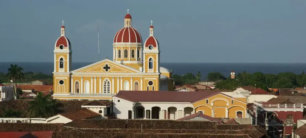 Granada Cathedral and central park in the historic center of Granada, Nicaragua