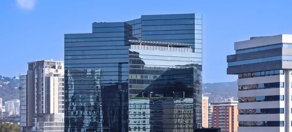 Modern business district and urban roads in Guatemala City, Guatemala