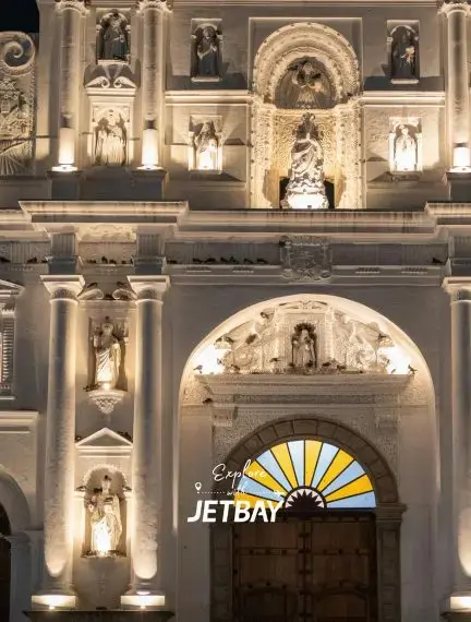 Night view of Guatemala City with Antigua Guatemala Cathedral