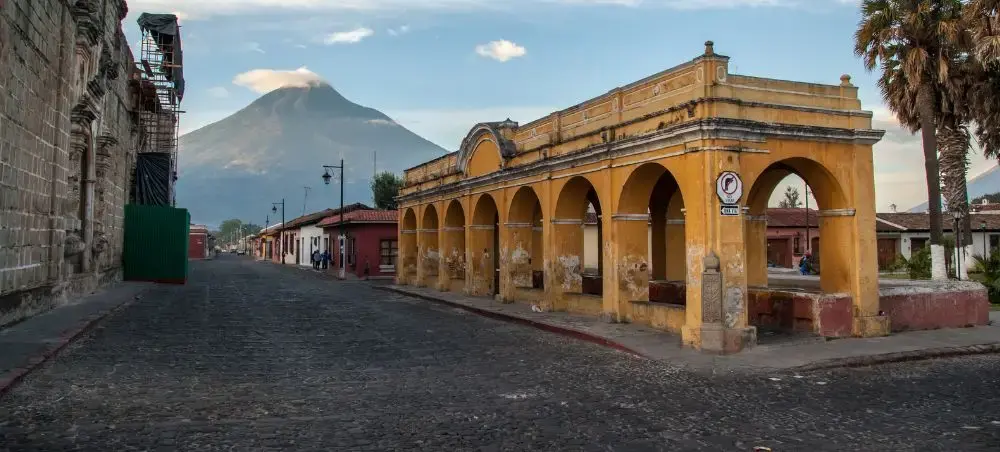 Road from Guatemala City toward Antigua through Guatemala’s highland landscape