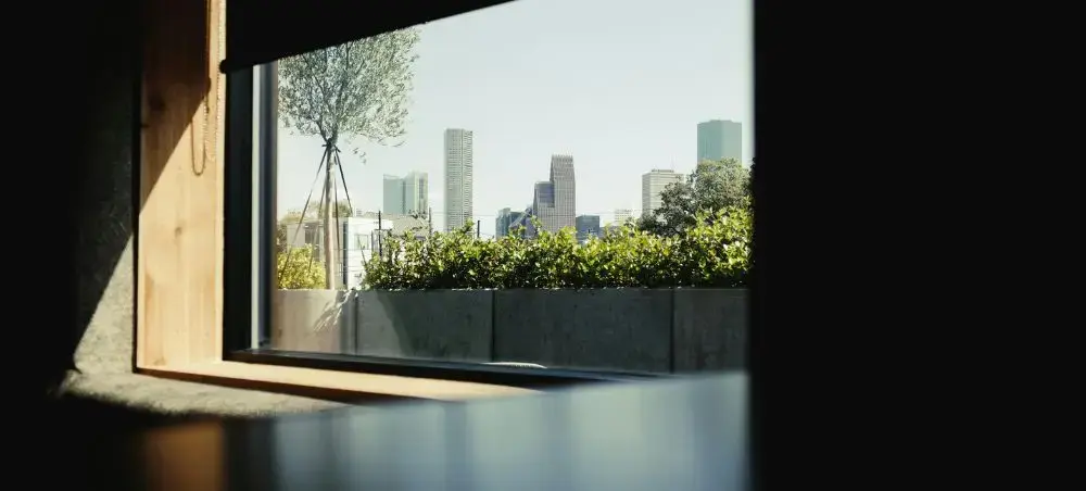 Houston, Texas cityscape from a modern window view