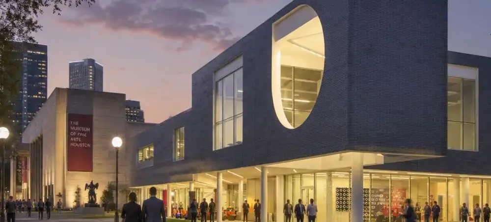 Street view in Houston’s Museum District with cultural institutions and urban landscaping