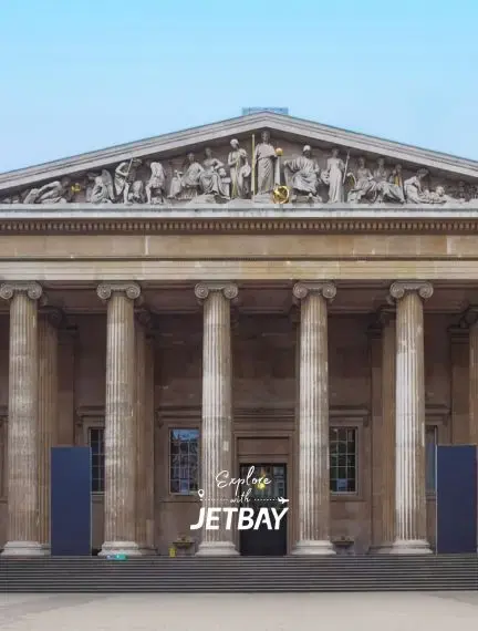 British Museum in London with its historic facade and entrance