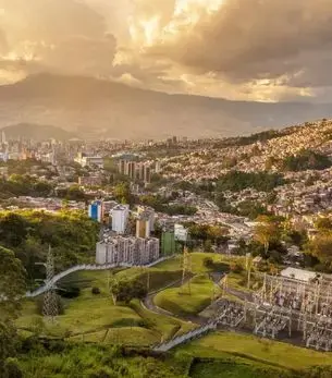 Aerial view of Medellín Colombia surrounded by mountains in the Aburrá Valley