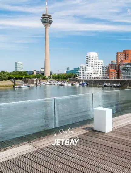 MedienHafen waterfront in Düsseldorf with modern architecture and restored harbor buildings