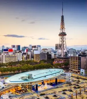 Aerial view of Nagoya, Japan, showing the city skyline and central business districts