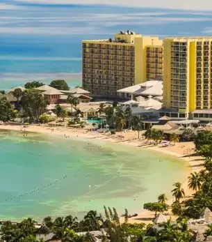 Aerial view of a luxury beachfront resort in Ocho Rios, Jamaica