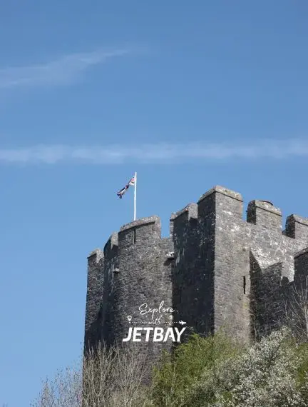 Pembroke Castle in Wales with medieval stone towers