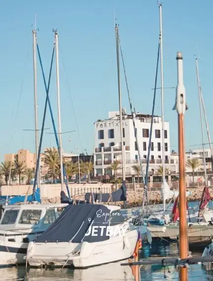 Portixol harbour and waterfront promenade in Palma, Spain, near the Bay of Palma