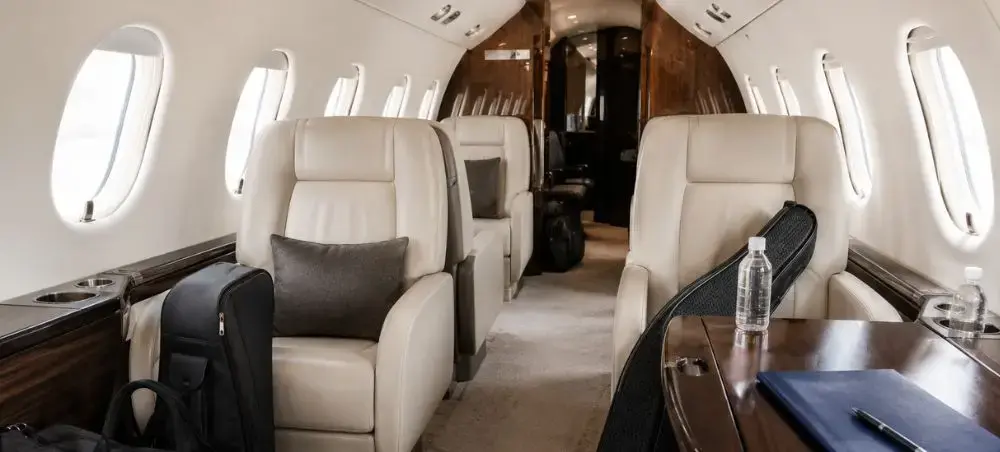 A feature of a cabin on a private jet heading towards Santa Ana