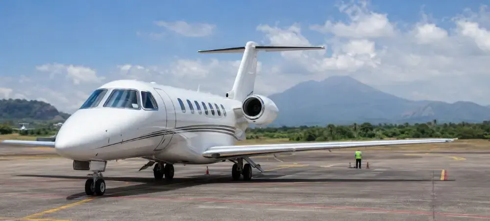 Private jet prepared for departure for a private aviation journey in Santa Ana, El Salvador