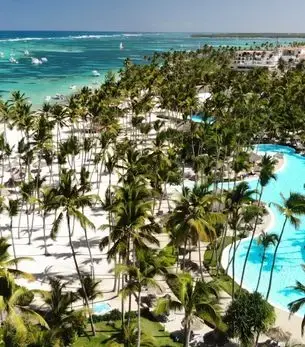 Aerial view of Punta Cana Dominican Republic with turquoise waters and beachfront resorts