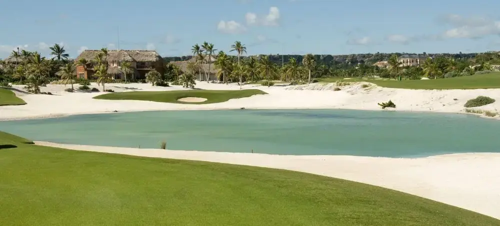 Tropical golf course with sand in Punta Cana Dominican Republic