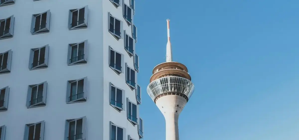 City of Düsseldorf featuring the Rhine Tower in Germany with modern buildings